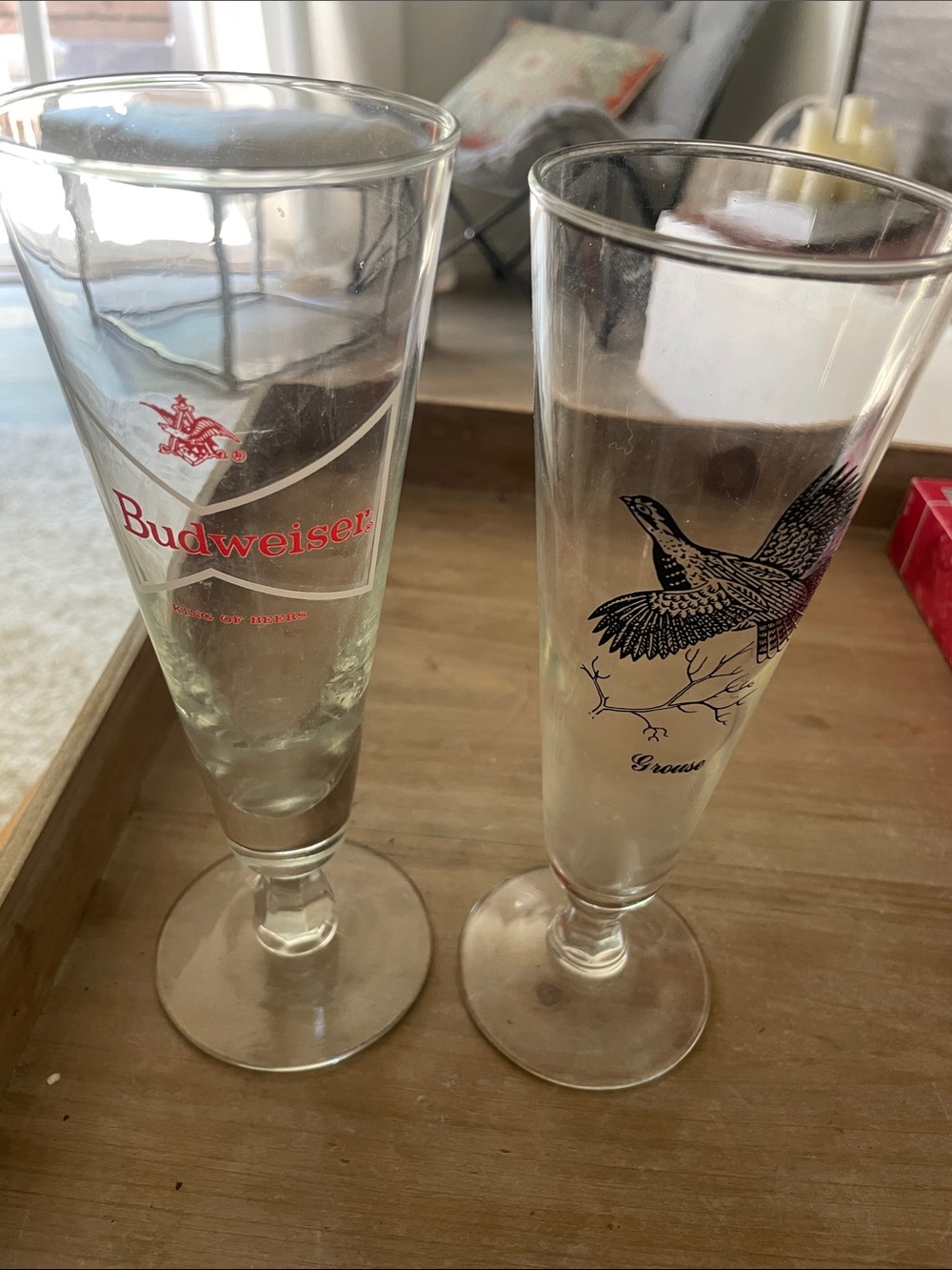 Budweiser and Grouse Clear Pilsner Glasses